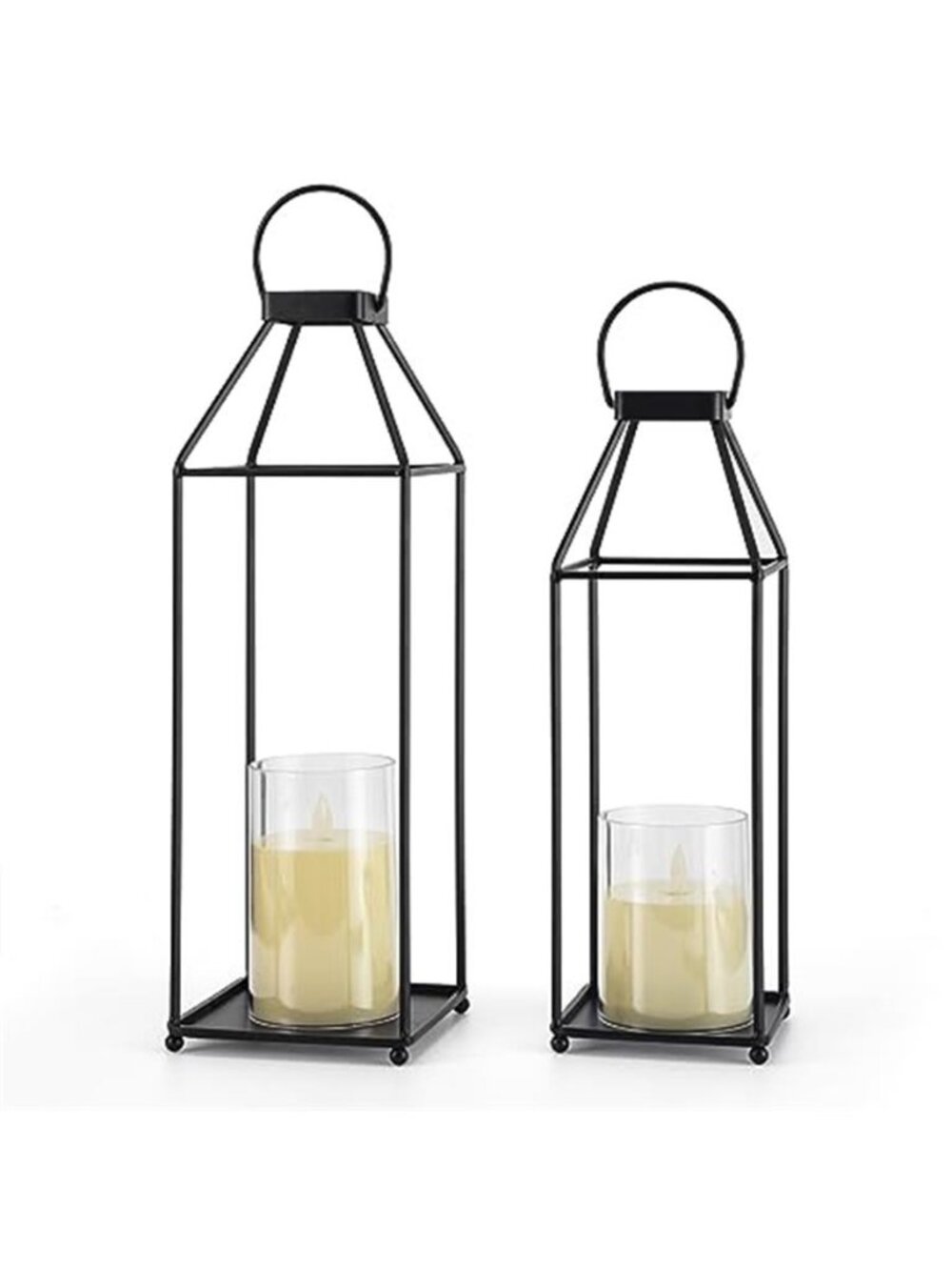 Lanterns Decorative Outdoor 2PCS Front Porch Decor Lantern with LED Candles